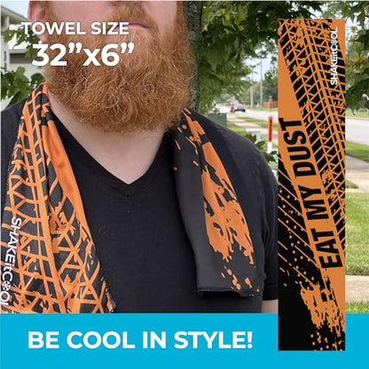 SHAKEitCOOL Original Cooling Towel – Be Cool in Style - Heat Relief, Soft, Lightweight, Sun Protection, Easy Clean - Perfect for Biking, Running, Yoga, Gym, Gardening - Eat My Dust - color: Eat My Dirt