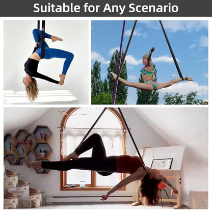 PRIOR FITNESS Aerial Loops Set,SGS Certified,9ft Yoga Straps Trapeze 2pcs - color: black