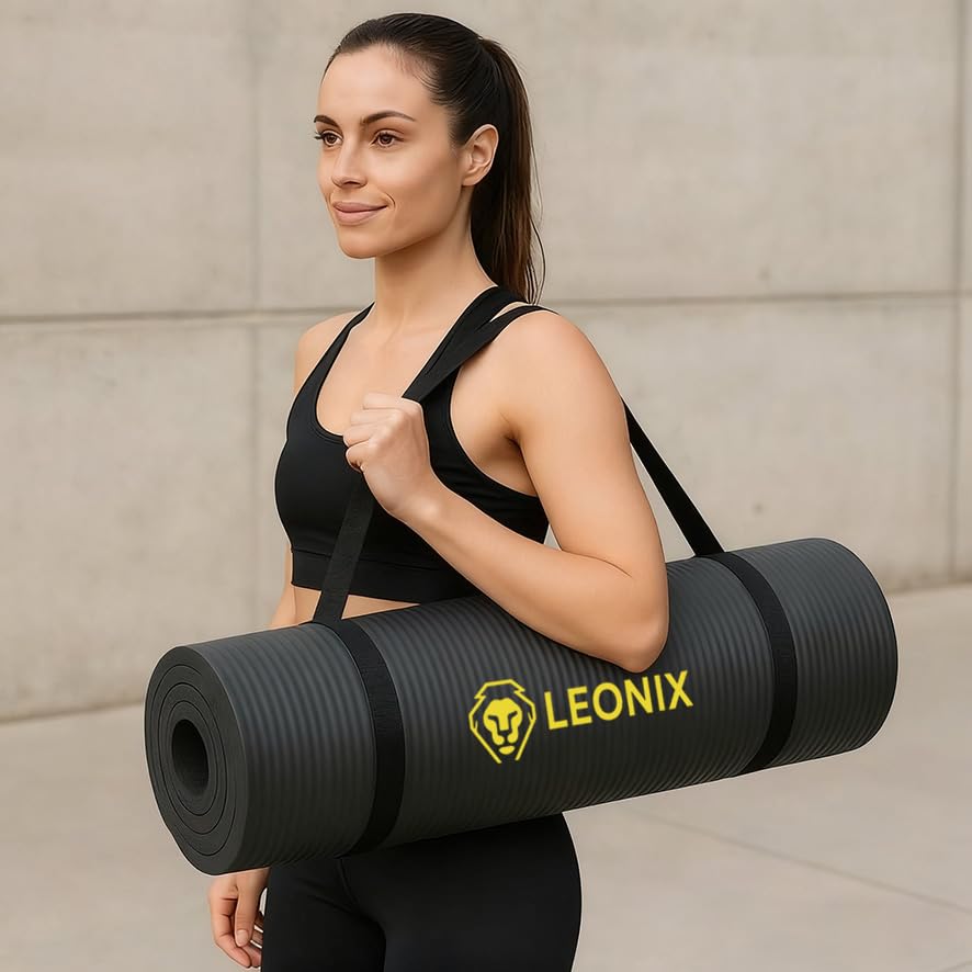 Thick Yoga Mat 10mm Non-Slip Exercise Mat for Home Gym – Extra Cushion Workout Mat for Women & Men, Anti-Tear, Comfort Knee Support – Leonix
