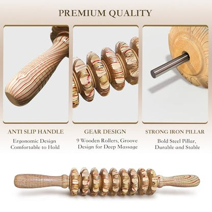 Manual Wood Therapy Massage Stick, Wooden Cellulite Muscle Roller for Legs - color: Wood Grain