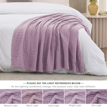 Love's cabin 100% Cotton Muslin Blanket, 6 Layer Lightweight Breathable Gauze Throw Blanket 50 x 60 Inches, Soft All Season Blanket for Couch, Bed, Sofa, Lavender - color: Lavender, size: Throw(50"x60")