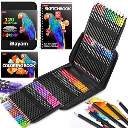 iBayam 123-Pack Colored Pencils Set with 3-Color Sketchbook & Coloring Book | Kids Colored Pencils, Art Supplies Sketching Kits, Professional Artist Drawing Pencils & Carry Case for Artists, Adult, Teens - color: 123 Colors