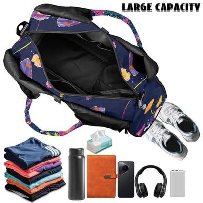 Yoga Mat Bag for Men Women Canvas Yoga Mat Carrier Take In Out Mat Easily for Beach Swim Bags Pool Sports Gym - color: Butterfly purple