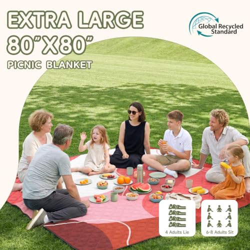 Genovega Waterproof Sandproof Beach Blanket Picnic Outdoor Camping Mat Rug Towel Oversized Extra Large Foldable Sand Free Resistant XL Giant Hawaii Honeymoon Essentials Summer Must Have Vacation Gift - color: Wave Red