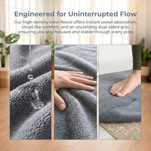 Microfiber Hot Yoga Towel - Mat-Sized, Super Absorbent, Anti-Slip, 24" x 72" - for Exercise, Fitness, Pilates Gear, Grey