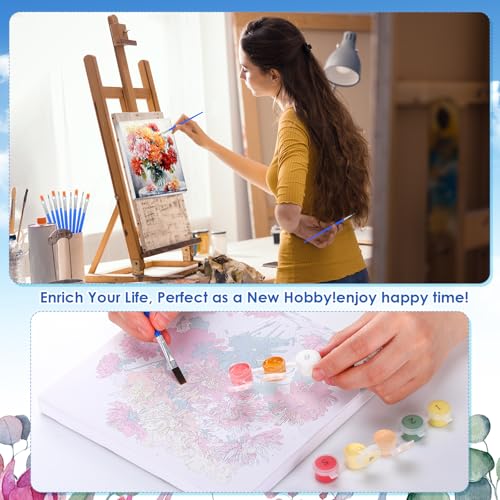 RoundFunny 8 Set Paint by Numbers Drawing Kit for Adults,Vibrant Blooms | 8x8 in. Mini Simple Painting Canvas Wooden Frame Easel Acrylic Paint Brush Funny Number Drawing Kit for Gift Wall Home Decor - style: Vibrant Blooms