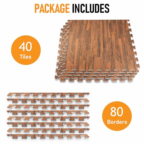 HomeCube USA 3/8" Dark Oak Interlocking Foam Floor Tiles, 160 Sq Ft | Includes 40 24x24 inch interlocking EVA foam tiles with anti-fatigue cushioning for home, office, gym & commercial spaces. - color: Dark Oak, size: 160 Sq Ft (40 Tiles)
