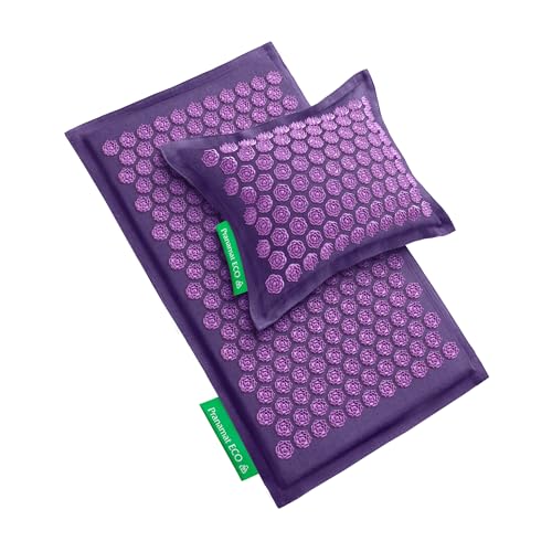 Pranamat Acupressure Large Mat and Pillow Set, Premium Acupressure Therapy for Pain Relief and Relaxation, Handcrafted in Europe with Sustainable and Natural Materials (Lavander) - color: Lavander