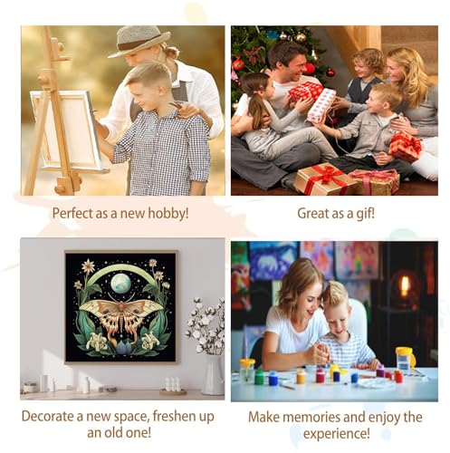 Artunion Framed Paint by Numbers Kit for Adults Beginners & Kids Ages 8-12,Butterfly Moth Paint by Number with Frame,Moon Flower Paint by Numbers Kit on Canvas 10 * 10 Inch Without Easel - color: ZXT-331-F