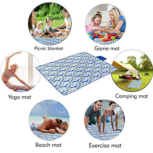 Beach Blanket Picnic Blanket Outdoor Mat Extra Large Waterproof Sand Proof Camping Blanket Lightweight Folding Portable Travel Blanket for Family Park Beach Grass, 79"x57" - color: Blue Leaf