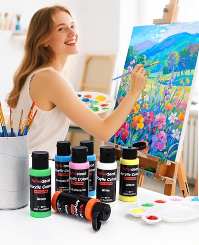 Acrylic Paint Set - 50 Colors 2 oz/59 ml Acrylic Paints for Professional Artists with 10 Brushes , Art Supplies for Painting Canvas Rock Wood Ceramic Glass Art Craft Painting, Rich Pigments Lasting Quality for Beginners, Students & Professional Artist - s
