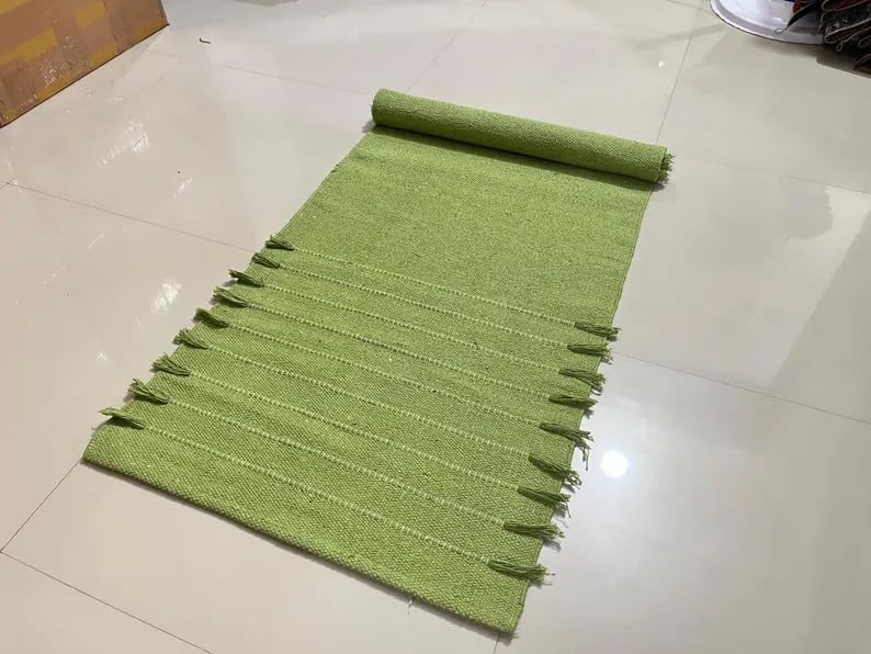 Payal Rugs Cotton Yoga Mat - Eco-Friendly Hand-Woven Rug - Non Slip & Thick (24”x72”x5mm) for Yoga Everyday Fitness at Home - Comfortable Extra-Long - color: Green