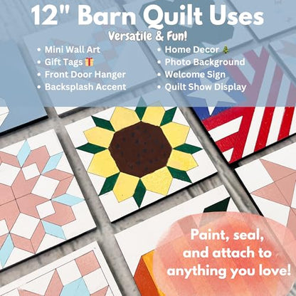 Barn Quilt DIY Kit | Unfinished Wood Quilt Block Painting Sign | Pre Drawn Paintable Wooden Country Wall Art (12 inches, Patchwork Star) - size: 12 inches