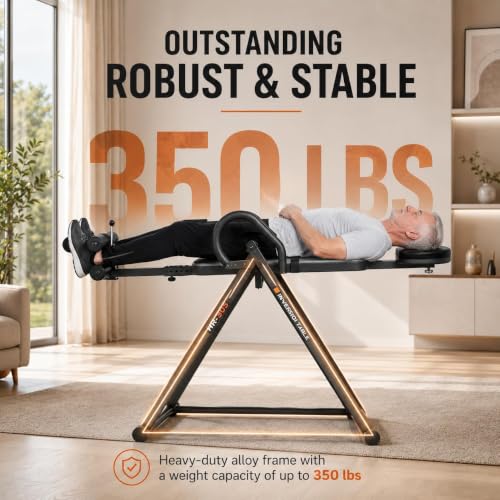HARISON Inversion Table for Back Pain Relief, Decompression Back Stretcher | Strength Training Inversion Equipment with Safe Belt, Comfortable Ankle Holders, 300 350 lbs, Easy Assembly - color: Gray-Black