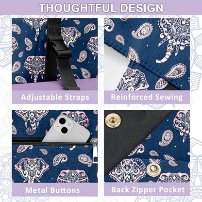 Yoga Bag for Women, Large Canvas Yoga Mat Tote Bag with Yoga Mat Carrier | Large Mat Pocket Fitness Tote for Pilates, Gym, Travel, Office & Beach - color: Blue Elephant