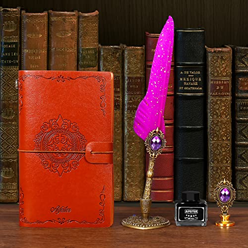 Aifeiter Feather Pen and Ink Set, Quill Pen Set, Wax Seal Stamp Set, Feather Calligraphy Pen Set, Beautiful Gift Calligraphy Set, Christmas Gifts - Purple - color: Purple