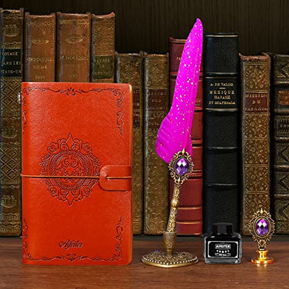 Aifeiter Feather Pen and Ink Set, Quill Pen Set, Wax Seal Stamp Set, Feather Calligraphy Pen Set, Beautiful Gift Calligraphy Set, Christmas Gifts - Purple - color: Purple