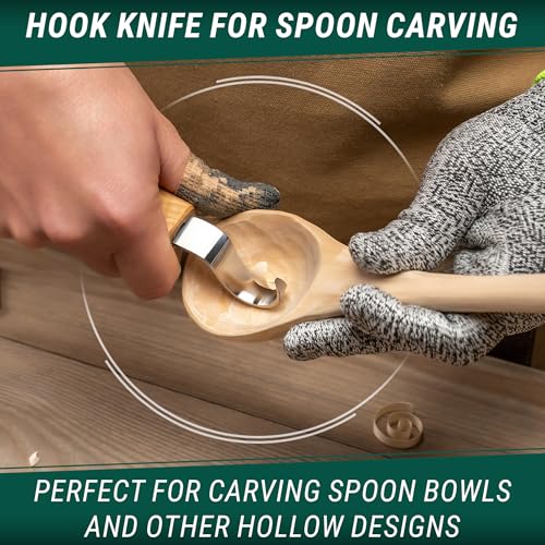 BeaverCraft S01 Wood Spoon Carving Knives Set Spoon Making Tools Kit Whittling Knife Hook Knife Right-handed Bowl Cup Kuksa for Beginners Woodworking Professional Wood Carving Kit