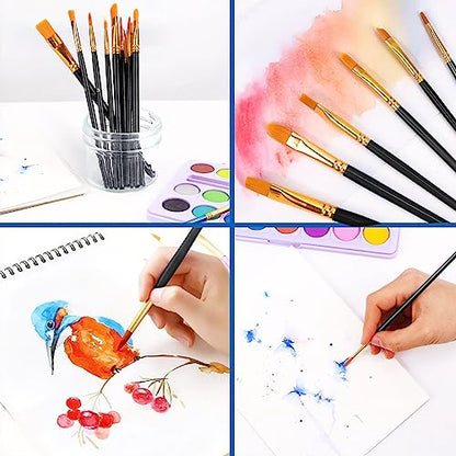 AROIC Acrylic Paint Brush Set, 2 Packs / 20 pcs Nylon Hair Brushes | All Purpose Oil Watercolor Painting Artist Professional Kits (Black) - size: 20pcs-blue