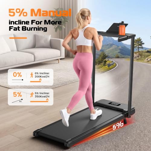 ANCHEER Walking Pad with Handle Bar, 12% Incline, Foldable Treadmill - color: 09-Black