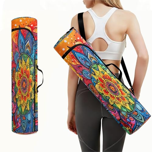 Spacious Extra Large Storage Yoga Mat Bag | Huge Capacity Mandala Gym Tote - Waterproof Wear-Resistant Carrier Strap Pilates - color: Rainbow's iridescent colors