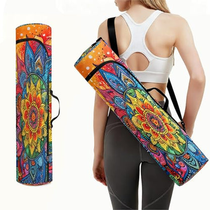Spacious Extra Large Storage Yoga Mat Bag | Huge Capacity Mandala Gym Tote - Waterproof Wear-Resistant Carrier Strap Pilates - color: Rainbow's iridescent colors