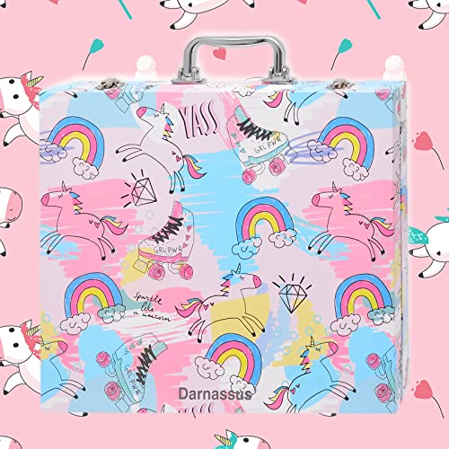 Darnassus 132-Piece Art Set, Deluxe Professional Color Set, Creating Gift Box, Art Set Crafts Drawing Painting Christmas Kit for Kids and Adult, Girls Boys - color: Fairytale Unicorn