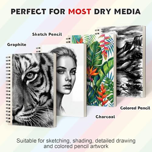 5.5" x 8.5" Mini Sketch Book 2 Pack, Spiral Bound, 100Gsm Paper | 50 Sheets Each, Acid-Free Paper, Top Spiral, Lays Flat, Clean Tear-Out Pages, For Kids Students Beginners - size: 5.5x8.5
