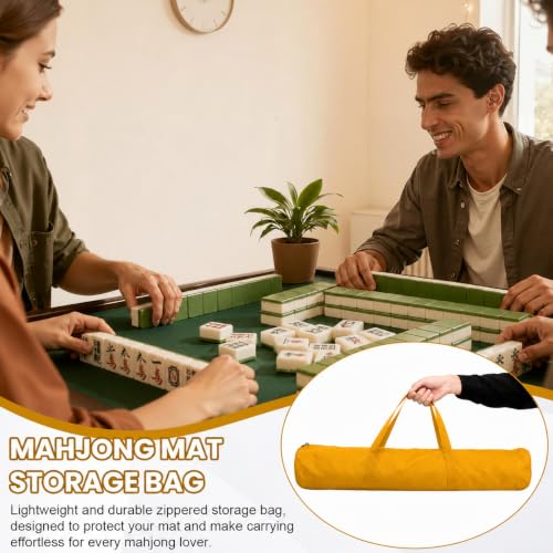 34-Inch Mahjong Mat Bag, Heavy-Duty Canvas Carrying Bag with Center Dual Handles & Smooth Zipper, Fits Mahjong Mat, Racks & Tiles, All-in-One Travel Storage Bag (Yellow) - color: Yellow