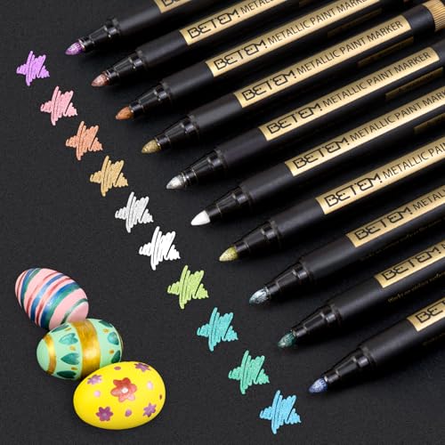 Betem Metallic Paint Markers, 10 Colors Acrylic Metallic Markers for Black Paper, 2mm Medium Tip Glitter Pens Scrapbooking Supplies, Teacher Appreciation Gift, Rock, Photo Albums, Card Making Kit - color: metallic10