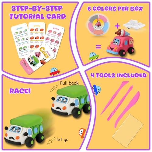 Air Dry Clay Kit for Kids - 3 Boxes Pull Back Car Making | Modeling Clay with Sculpting Tools, Base, Backing Board, Tutorial, Ultra Light & Soft, Creative DIY Arts and Crafts Toys - color: Fun Adventure Park