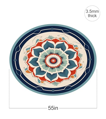 nuveti Large Meditation Mat Non Slip Round Yoga Mat Natural Rubber with Sueded Surface Exercise Mat Perfect for Meditating, Stretching, Yoga（140CM X 3.5MM Thick) - color: YunLuoShengHua