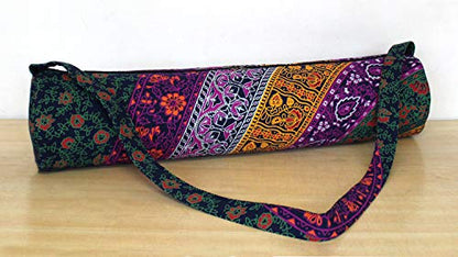 INDIAN CRAFT CASTLE ICC Yoga Mat Bag Carrier Full-Zip Exercise Yoga Mat Carry Bag for Women Men with Multi-Functional Storage Pockets and Adjustable Shoulder Strap 26X6 Inches - style: Purple 6 Flower