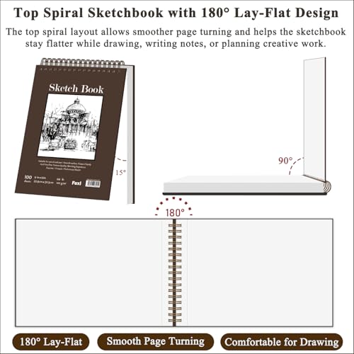 9" x 12" Sketch Book, Top Spiral Bound Sketch Pad, 2 Packs 100 Sheets Each (68lb/100gsm), Acid Free Art Sketchbook Artistic Drawing Painting Writing Paper for Kids Adults Beginners Artists - color: Brown, size: 9" x 12" (Pack of 2)