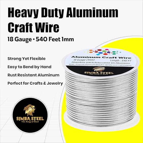 18 Gauge Aluminum Wire 540 Ft (Silver, 1mm), Metal Armature Wire for Sculpting, Aluminum Craft Material, Jewelry Making, Bendable for Crafts, Beading & Floral Design by Simba Steel - style: 18 Gauge x 540 FT