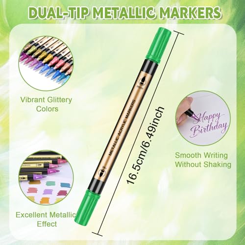Metallic Marker Pens, 12 Colors Dual Tip Acrylic Paint Pens for Black Paper, Rock Painting, Scrapbooking, Photo Album, DIY Arts & Crafts, Glass, Wood, Card Making, Scrapbook Supplies Kit - color: 12 Colors