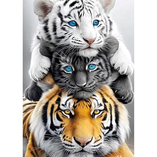 EOBROMD Diamond Art Kits for Adults Tiger Family, 5D Full Drill Diamond Dots Animal, DIY Painting Kits for Adults Beginners, Gem Art and Crafts for Home Wall Decor 12x16inch - color: 10-Tiger Family Animal