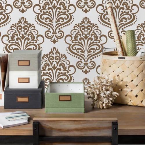 Damask Stencils for Walls Stencils for Painting Large Pattern 12inch | Damask Stencil Texture Mixed Medium Layering Templates for Painting on Wood Furniture Canvas Paper Fabric - style: Damask
