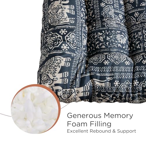 Codi Square Floor Cushions, Large Boho Pillow Seating for Adults, 2 Pack | Meditation & yoga use, Relaxation, Living room seating, Memory foam fill, Multi-Patchwork design, 22 x 22 in, Spot clean - color: Square | Indigo Elephant, size: 2 Count (Pack of 1