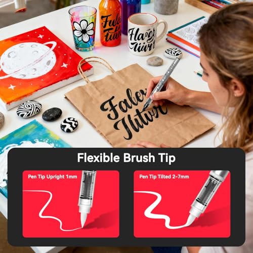 3 White & 3 Black Paint Pen, Black and White Marker, 6 Pack | Acrylic Markers for Rock Painting, Wood, Glass, Plastic, Ceramic and Frabic, Smooth Painting - color: 3 White+3 Black