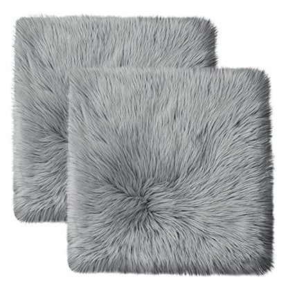 Softlife Grey Faux Fur Sheepskin Chair Cover 2 PCs Seat Cushion Pad Super Soft Area Rugs for Living Bedroom Sofa Dorm (1.6ft x 1.6ft) - color: Grey-2pcs