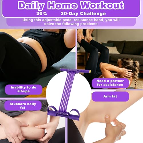 2026 Upgrade Detachable Pedal Resistance Band with Handle, 10 Tube Sit Up Pull Rope 3-in-1 Versatile Exercise Bands for Foot Pedal Pull, Chest Expand & Back Stretch (Purple)