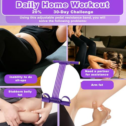 2026 Upgrade Detachable Pedal Resistance Band with Handle, 10 Tube Sit Up Pull Rope 3-in-1 Versatile Exercise Bands for Foot Pedal Pull, Chest Expand & Back Stretch (Purple)