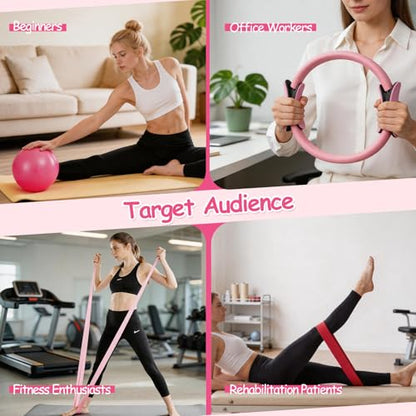 Pilates Kit for Home Workouts, Pilates Workout Sets for Women | Pilates Kit with Pilates Ring&Ball, Grip Socks, 10-50 LB Resistance Band, Portable Cooling Towel, Carage bag, Workout Guide