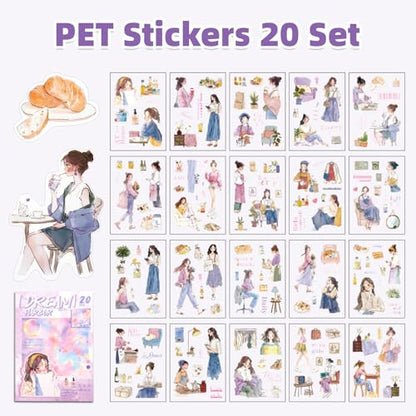 Dreamland Haven Sticker Scrapbooking Supplies for Junk Journal, 20 Sheets PET Stickers - Vintage Journaling Stickers, Ephemera Sticker Book Pre Cut(TZ-009-006) - style: Dreamland Haven