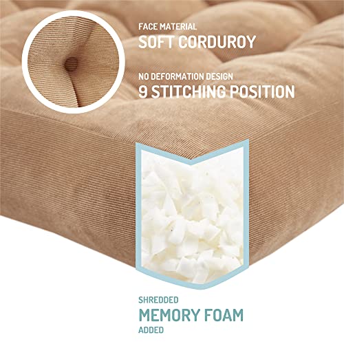 Floor Pillows Set of 2, Large Meditation Cushion for Adults, 22 Inch Square | Reading nook & office use, Tatami seating, Corduroy cover, 3.5 in thick, Shredded memory foam fill, Coffee yoga pad - color: Square | Coffe | 2 Pack, size: 2 Pack