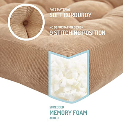 Meditation Floor Pillow, Square Large Pillows Seating for Adults, Tufted Corduroy Floor Cushion for Living Room Tatami, Coffee Brown 22x22 Inch, 1 Count (Pack of 1) | Reading nook & office use, Tatami seating, Breathable corduroy cover, 3.5 in thick, Shre