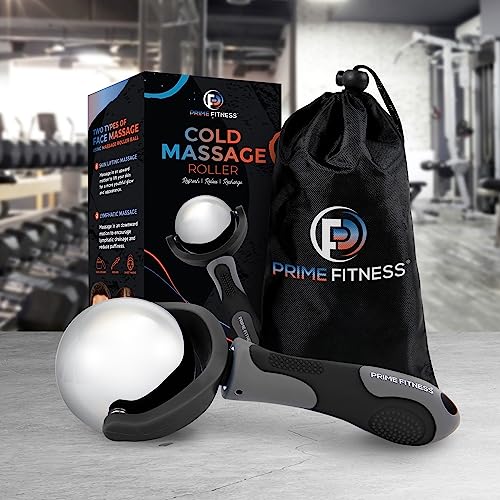 PRIME Fitness Cold Massage Roller Ball | Cold Therapy | Ice Roller Ball with Handle | cryo Stick | Relieve Muscle Pain (Black) - color: Black