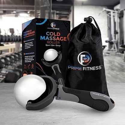 PRIME Fitness Cold Massage Roller Ball | Cold Therapy | Ice Roller Ball with Handle | cryo Stick | Relieve Muscle Pain (Black) - color: Black