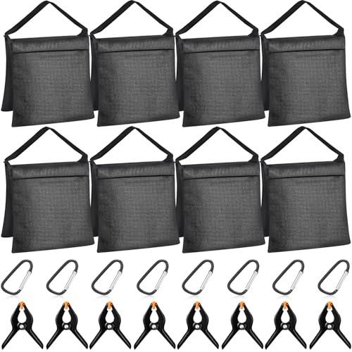 Hoteam 12 Sets Sandbag Weight Bag with Zipper, Heavy Duty Black Sand Bags for Canopy Tent Legs Photography Backdrop Stand with Spring Clamps and Hooks Outdoor Decorations